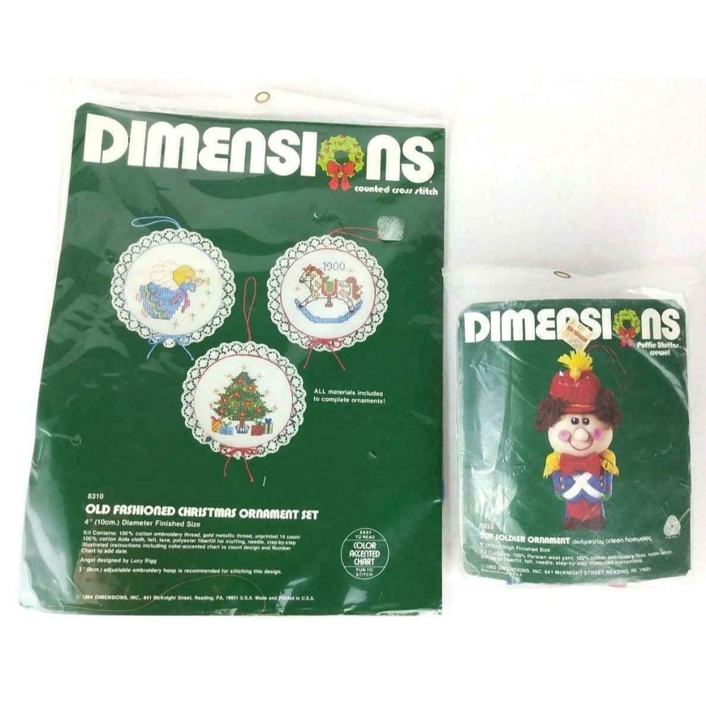 Dimensions vintage Christmas cross stitch crewel kits wool cotton sealed New 80s